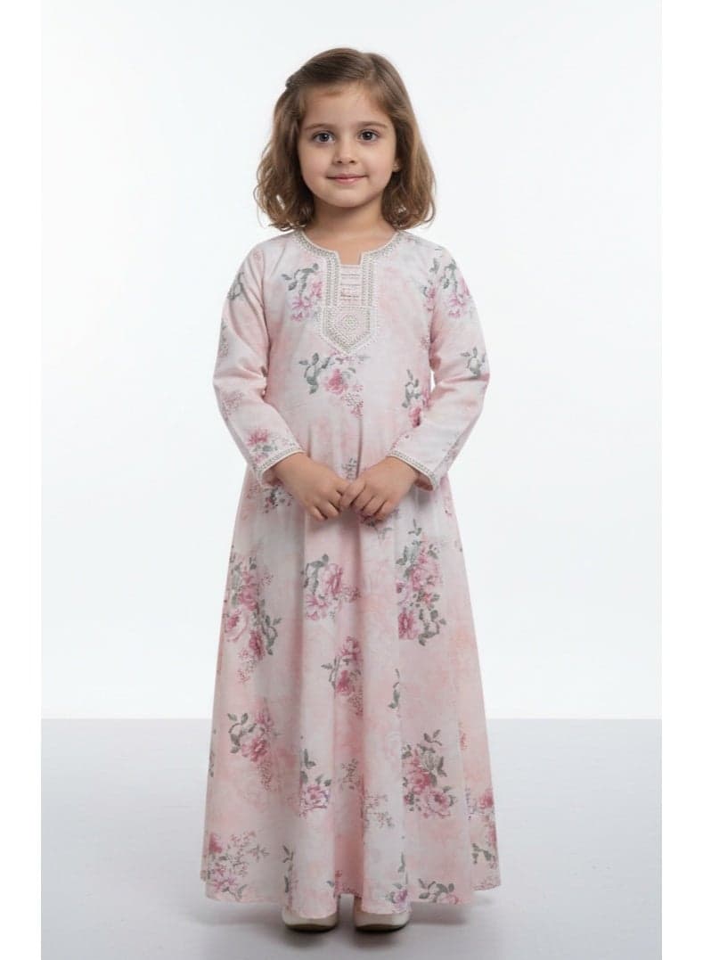 Girls Viscose Blended Digital Print Floral Arabic Jalabiya – Lightweight Modest Wear Dress