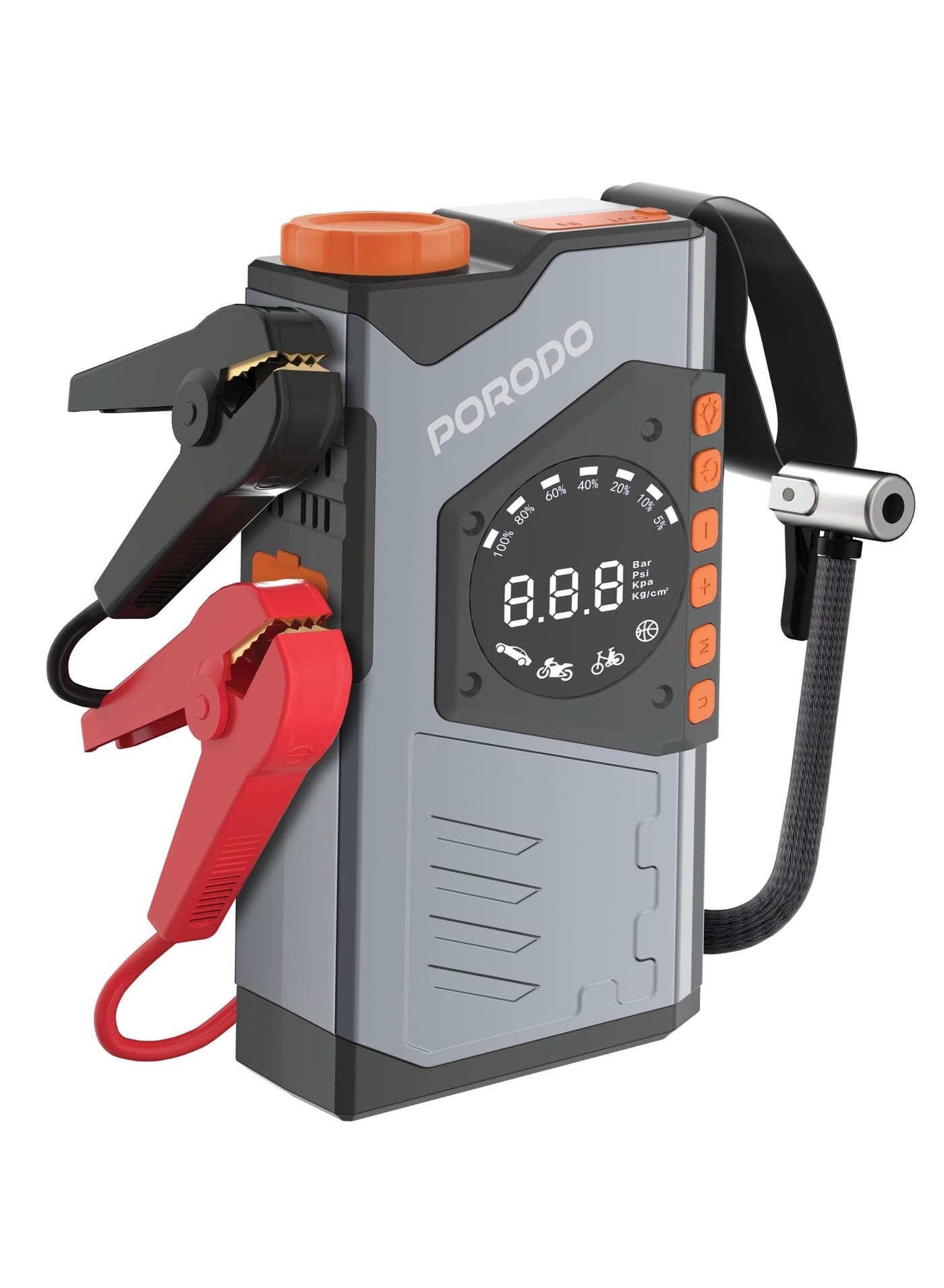 VoltBoost 10000mAh Compact Utility Tool 3 in 1 Jump Starter, Air Inflator, Power Bank / Flashlight / 6L Gasoline / 8L Diesel Supported Vehicles / 1200A Peak Current - Grey