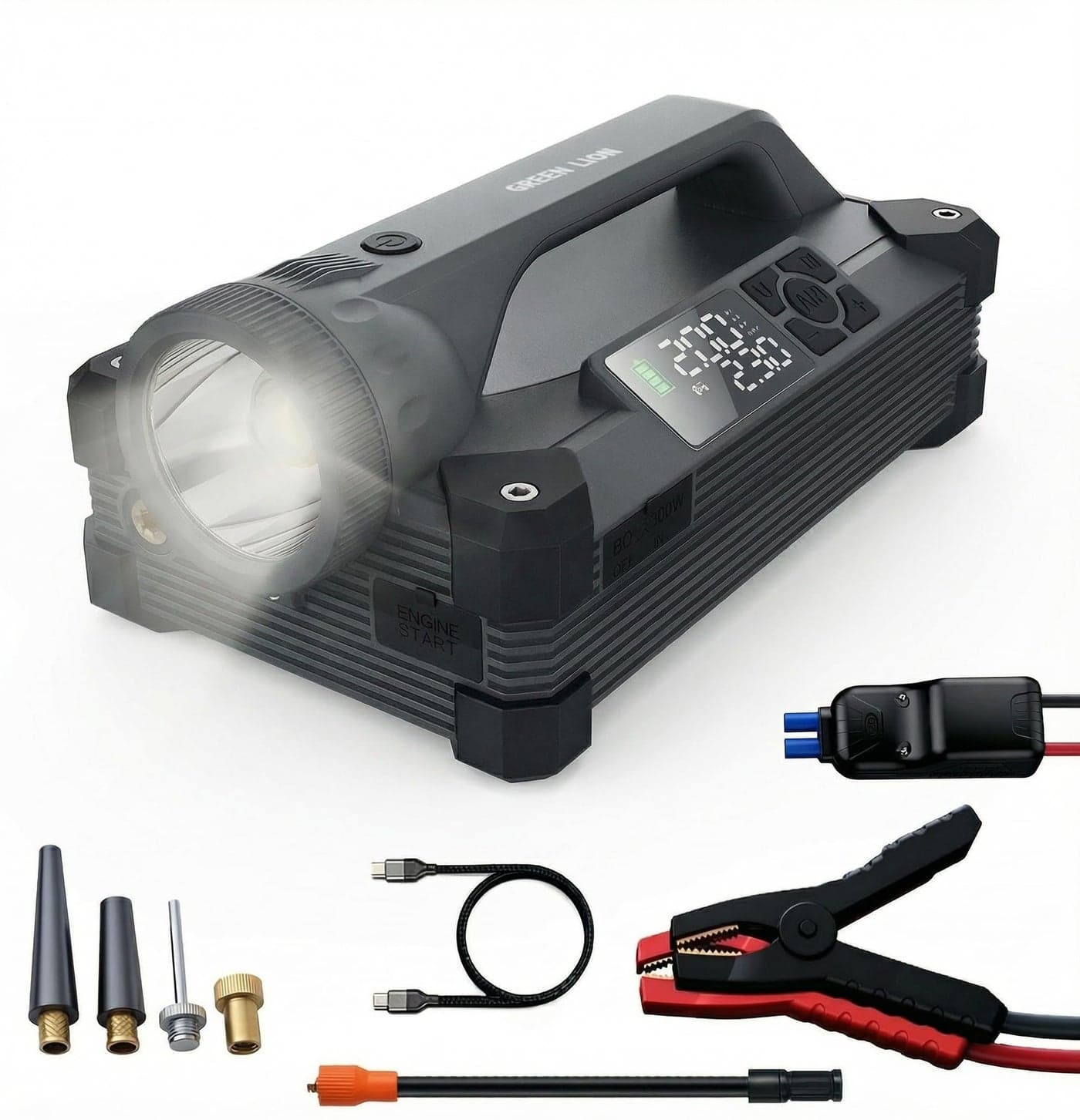 JX66 Jump Starter 24000mAh 88.8W / Pump / 4 Inflation Modes / Powerful LED Flashlight Best for Camping / Digital Display / 6000A Peak Current - Black