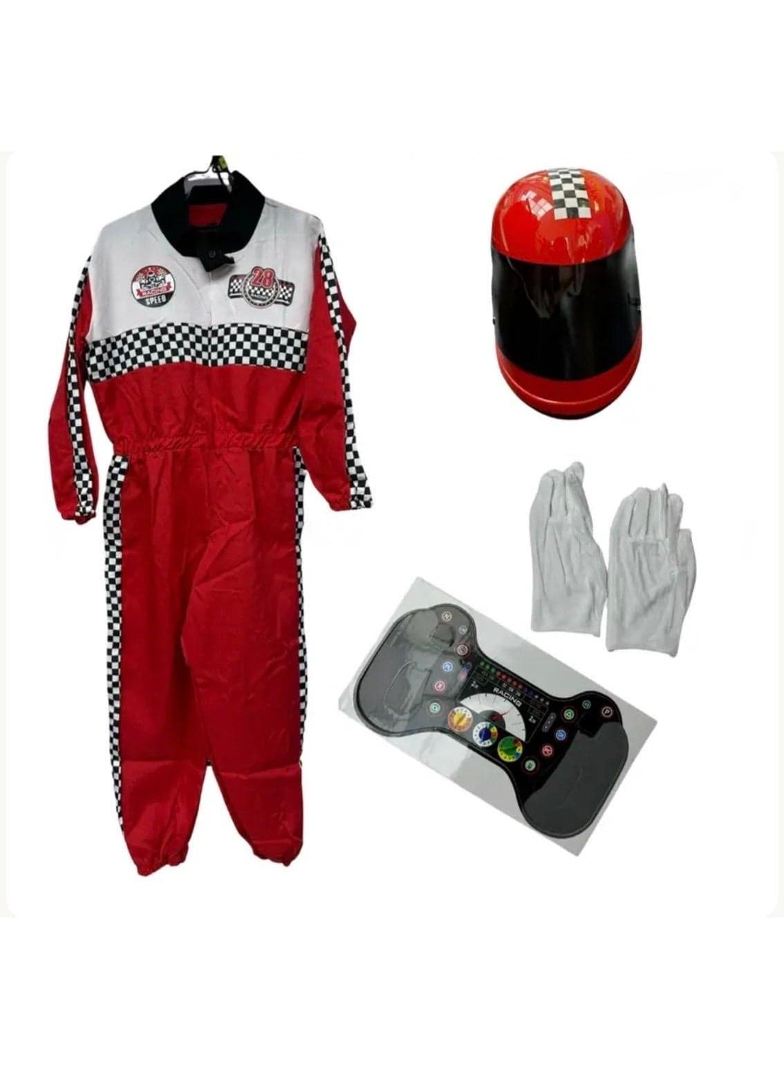 Kids Speed Racing Driver Costume Set – Pretend Play Racing Suit with Helmet & Accessories for Children