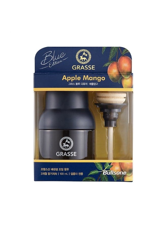Bullsone Apple Mango Scent Grasse Luxury Car Air Freshener 100ml – Natural Essential Oil Diffuser, Premium French Grasse Car Perfume, Long-Lasting Up to 12 Weeks, Blue Edition