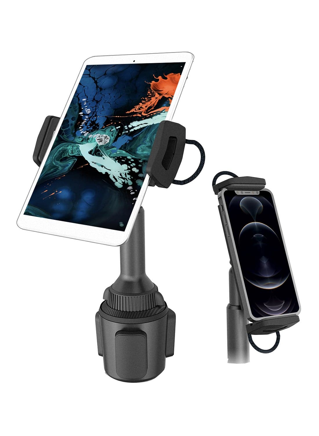 Universal Tablet Cup Holder Mount, Adjustable 4.7-12.9 Inch Tablet Mount, Compatible with iPad Mini/Air/Pro, iPhone, All Smartphones