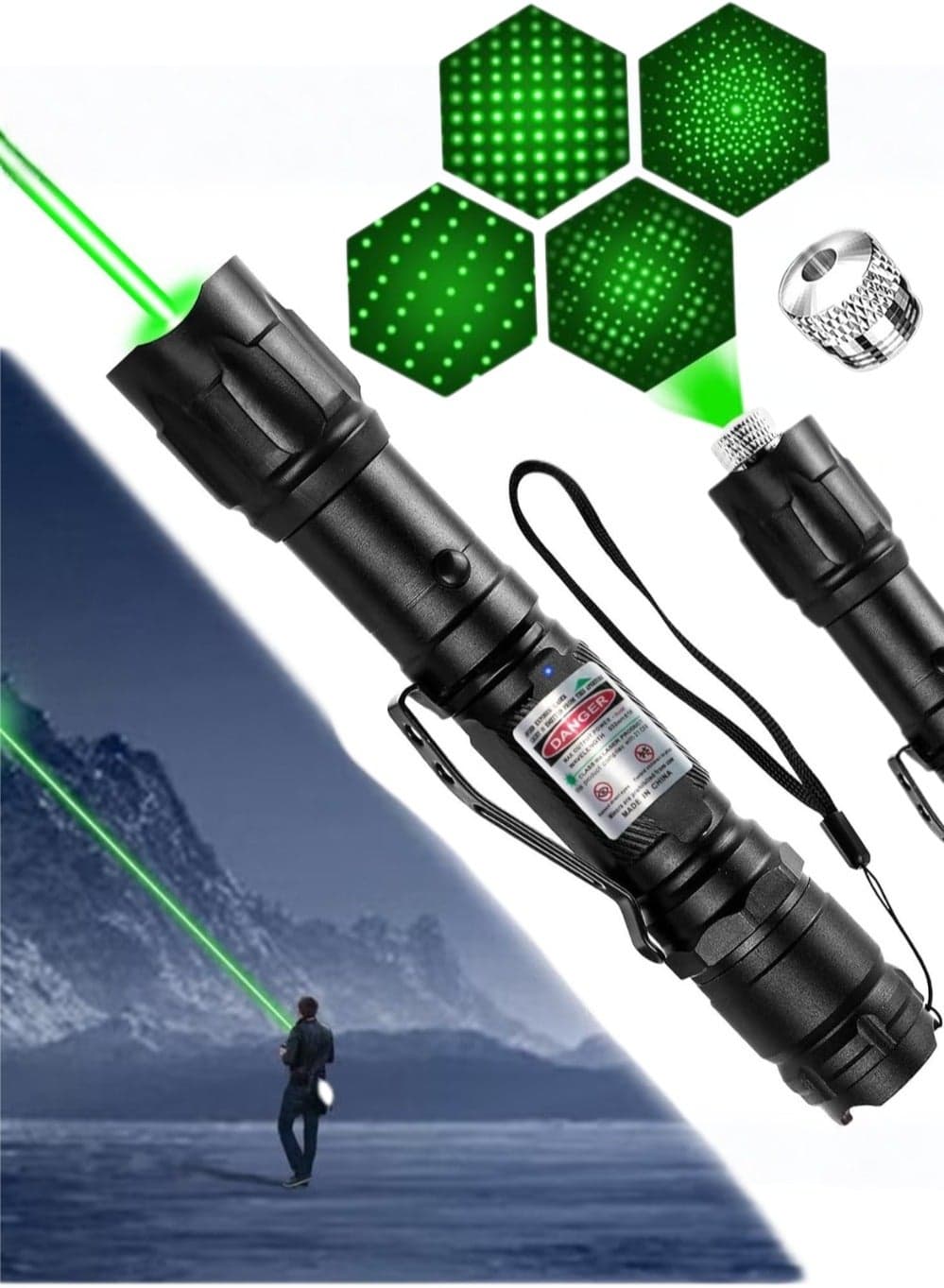 Rechargeable Green Laser Light Flashlight: Long Range Tactical Beam with Adjustable Focus forPresentations, Outdoors,Camping, Construction, Stargazing and TV/LED Screens