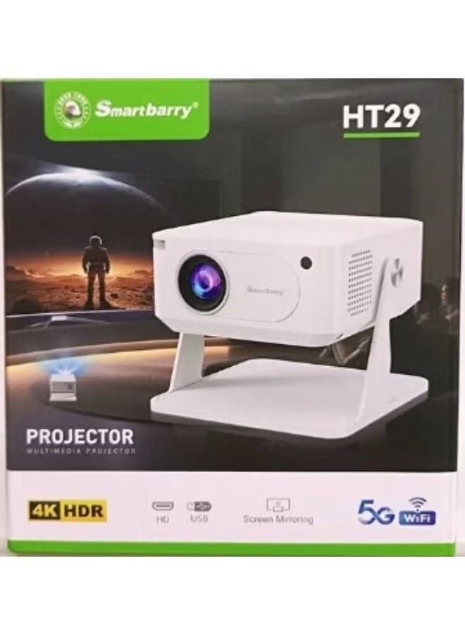 HT29 Smart 4K HDR Projector with 180° Rotating Stand, Portable Home Theater, Dual-Band 5G WiFi, Wireless Screen Mirroring for Movies, Gaming, and Streaming