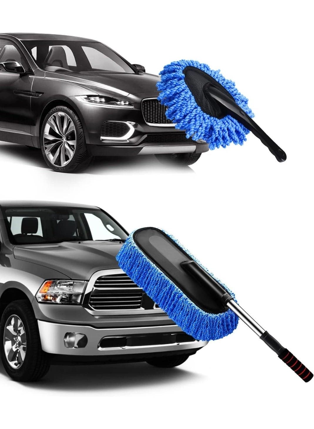 Car Duster Kit, 2 PACK Car Dust Brush Set with Microfiber Pollen Dusters Scratch Free, Extendable Car Duster Brush & Dash Duster for Car Exterior Interior Cleaning Tools