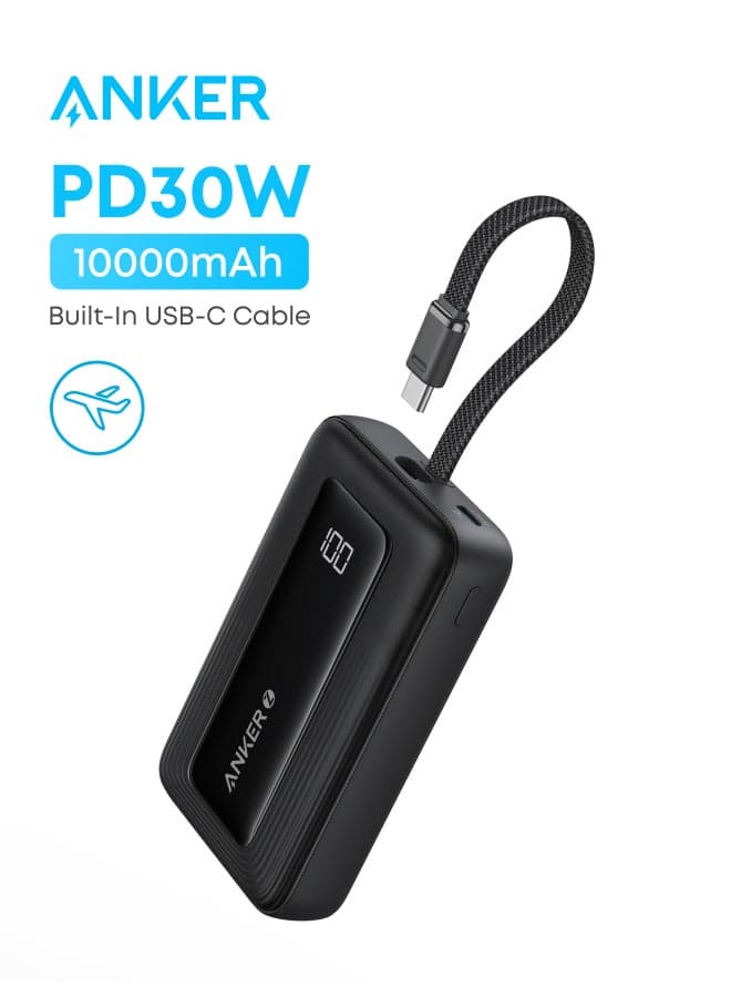Zolo Power Bank, 10,000mAh 30W High-Speed Portable Charger with Built-In USB-C Cable, Battery Pack For iPhone 16/16 Plus/16 Pro/16 Pro Max/15 Series, Galaxy, and More (Black, 10000 mAh)