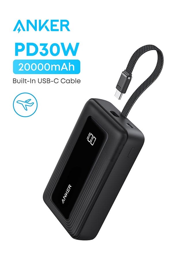 20000 mAh Zolo Power Bank, 20,000mAh 30W High-Speed Portable Charger with Built-In USB-C Cable, Battery Pack For iPhone 17/17 Air/17 Pro/17 Pro Max/16 Series, Galaxy, and More (Black, 20000 mAh) BLACK