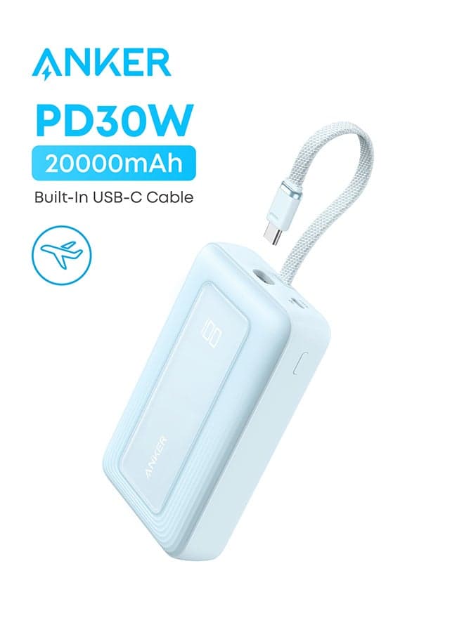 20000 mAh Zolo Power Bank, 20,000mAh 30W High-Speed Portable Charger with Built-In USB-C Cable, Battery Pack For iPhone 17/17 Air/17 Pro/17 Pro Max/16 Series, Galaxy, and More (Blue, 20000 mAh) Blue
