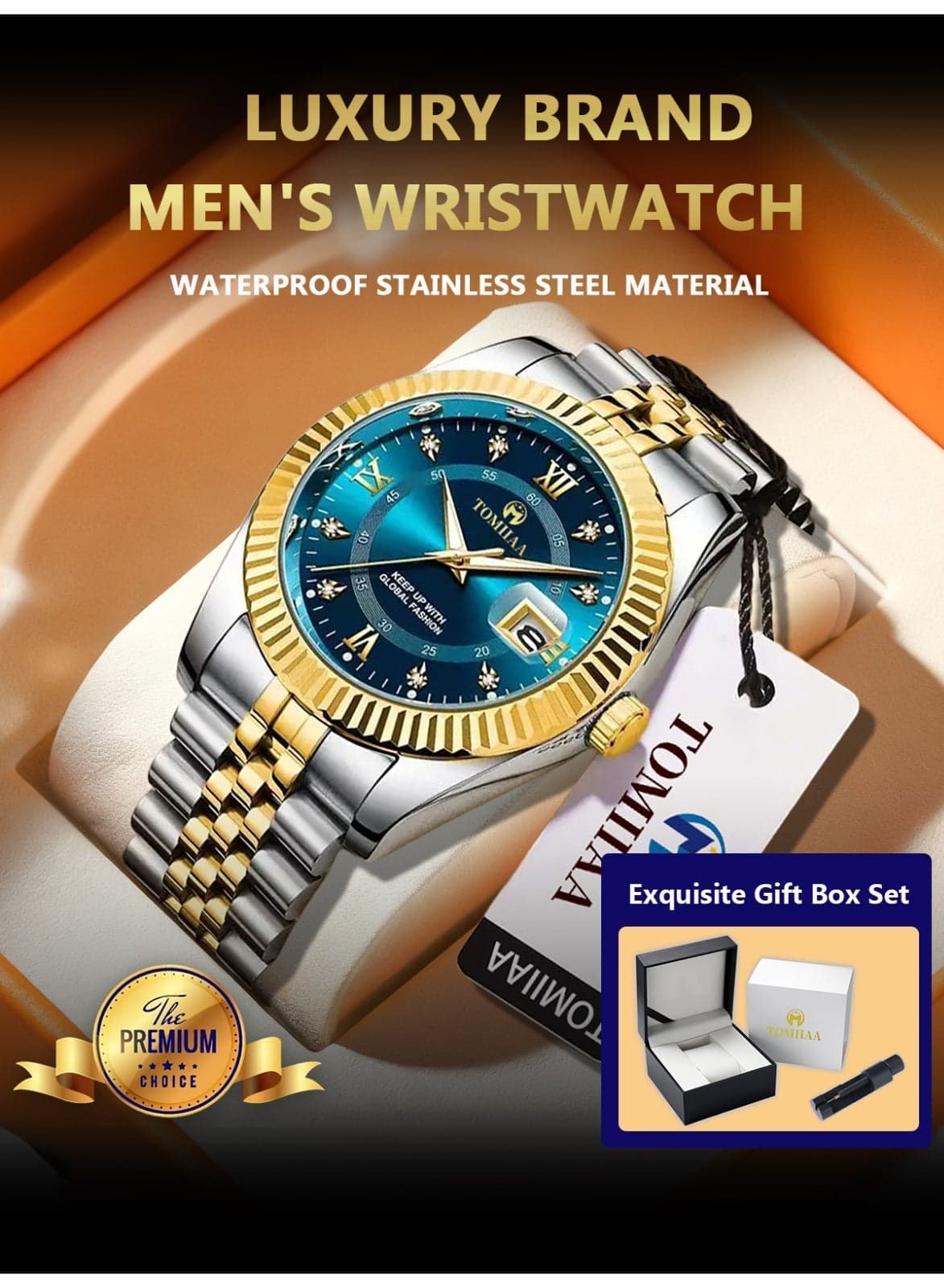 TOMIIAA Watches for Men ,Waterproof Luminous Men's Watch Quartz-Case 41mm