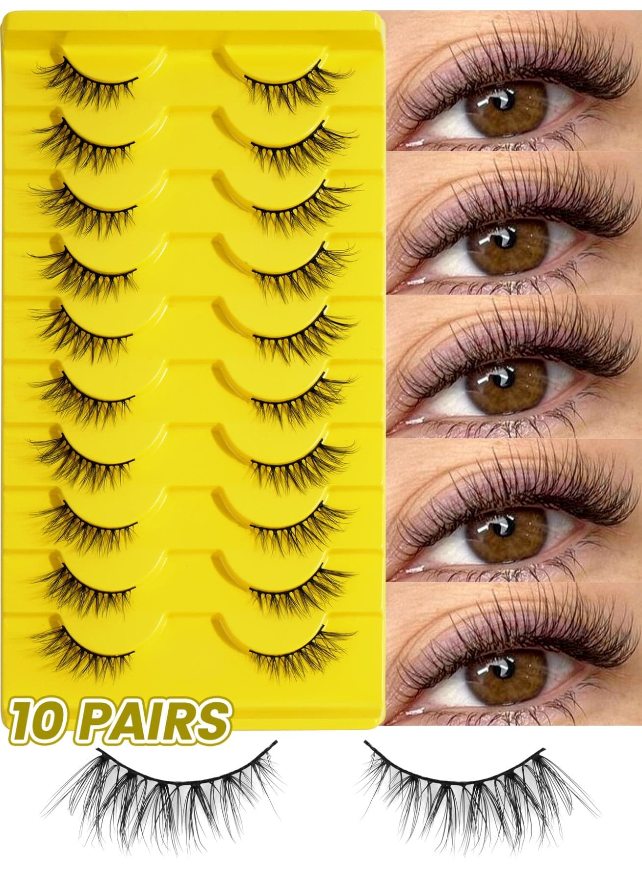Half Lashes with Clear Band Corner Lashes 12MM Natural Look 3D False Eyelashes Wispy Soft Cat Eye Fluffy Curl Accent Lashes Sets(10 Pairs)