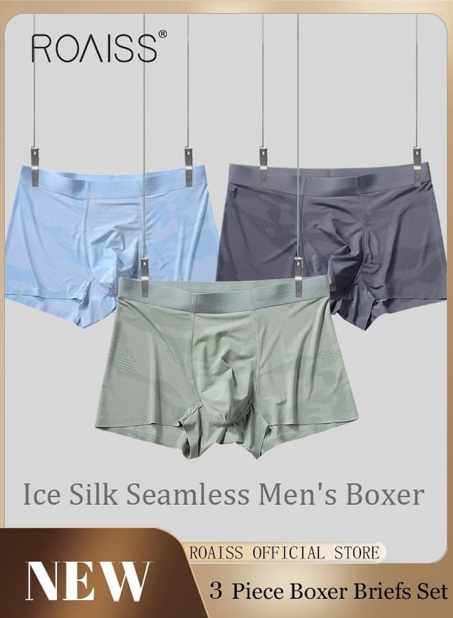 Men 3 Pack Ice Silk Underwear Set, Soft Stretchy Trunk Briefs, Solid Lounge Shorts with Elastic Waistbands, Breathable Boxer Briefs for Men, Ideal for Everyday Wear