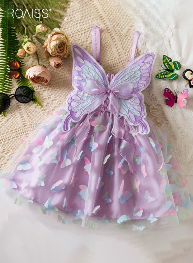 Girls Summer Frock with Butterfly Wings Design, Unique Camisole Dress with Adjustable Strap, Elegant Stylish A Line Dress for Girls, Suitable for Daily Wear or Any Occasion