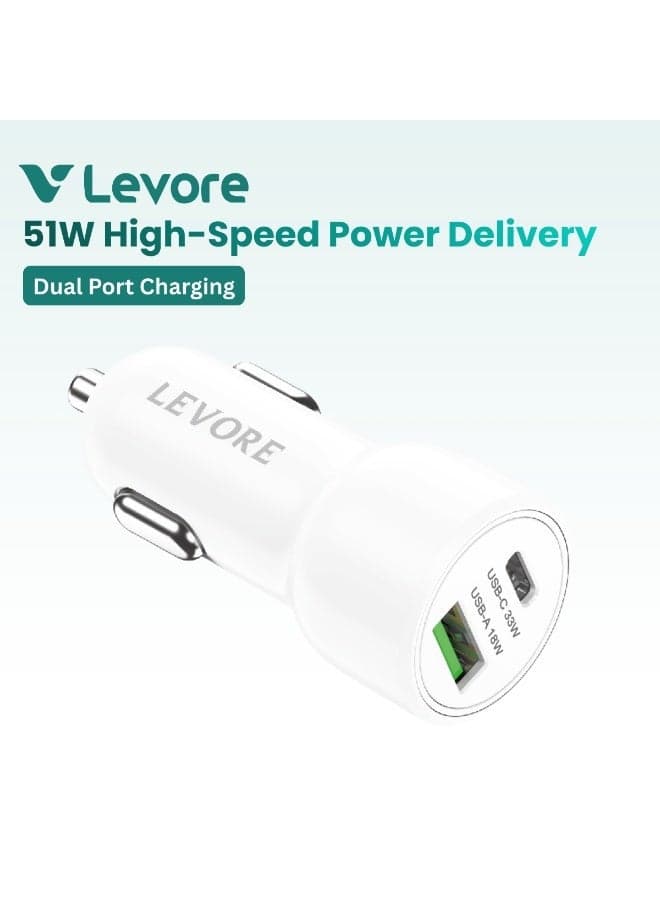 LEVORE Car Charger power delivery ( PD ) 2 Ports 51 W - White LGC121-WH
