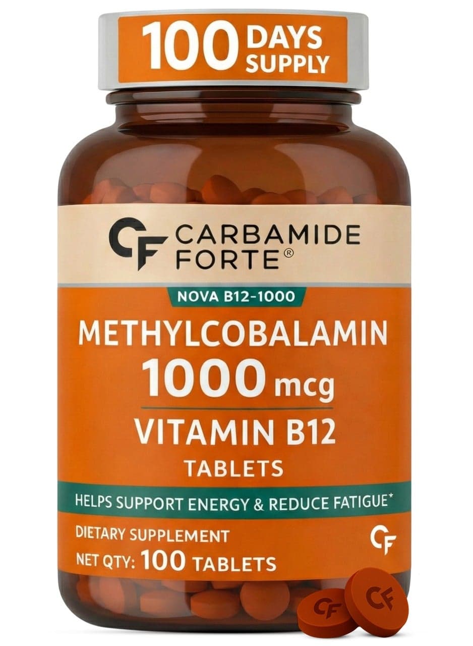 Carbamide Forte Vitamin B12 Tablets 1000mcg -Active form of Methylcobalamin Vitamin B12 Supplements for Men & Women- 100 Veg Tablets