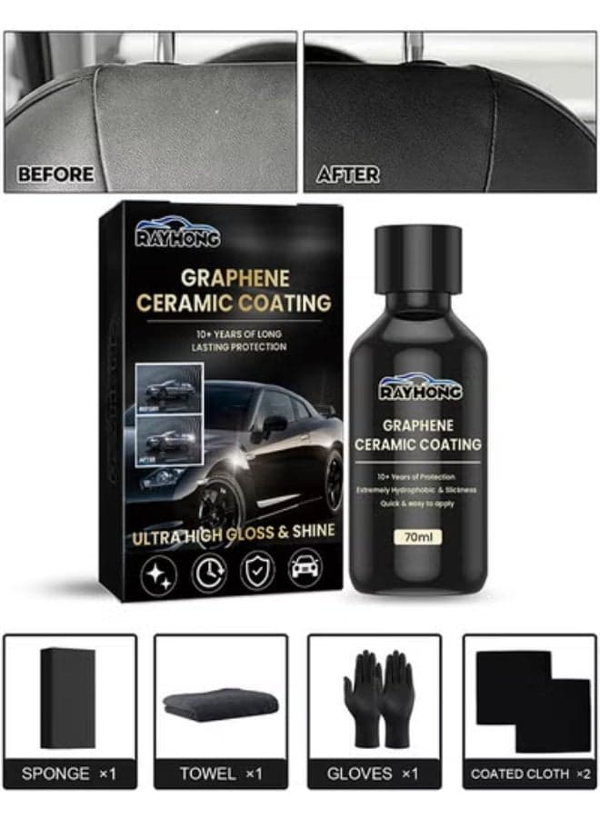 Graphene Ceramic Coating, New Plastics Parts Crystal Coatings Car High Gloss Protective Layer, Upgrade Crystals Coating For Cars Plastic Restorer Refurbish Agent, With Sponge*1, Towel*1, Gloves*2, Coated Cloth*2