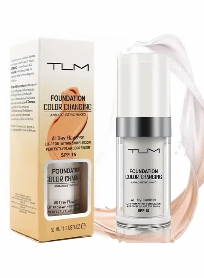 Colour Changing Foundation for Different Skin Tone, Foundation Makeup Base Nude Face Liquid Full Coverage Concealer, TLM Concealer Cover Cream-30ML