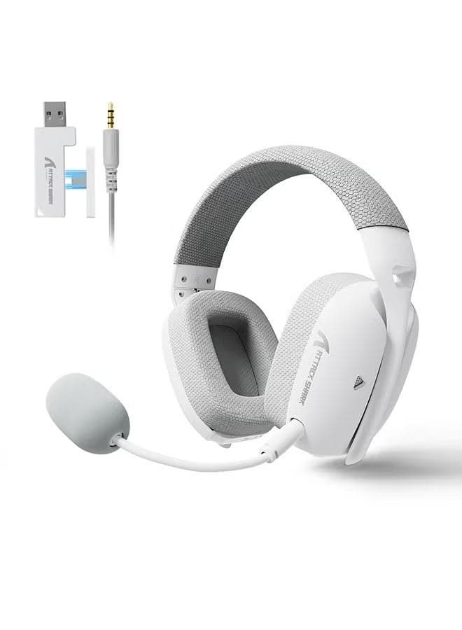 L80PRO Wireless Gaming Headset,Triple- Mode-2.4Ghz/Bluetooth/Wired Gaming Headphone with Mic,Lightseed Tech- Built-in&Detachable Dual Microphone,Lightweight Headphone for PC Mac Switch Win-White