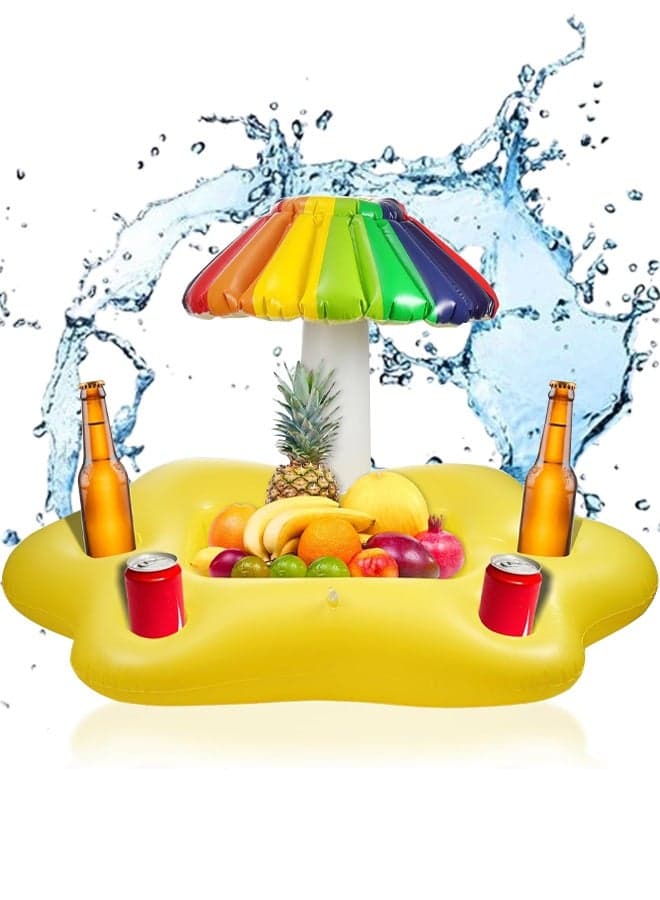 Inflatable Floating Drink Holder for Pool 4 Holes Floating Cabana Bar Pool Drink Floats Water Food Tray for Adults Beach Hot Tub Swimming Party Hold Fruit Beverage Snack Mushroom Tree