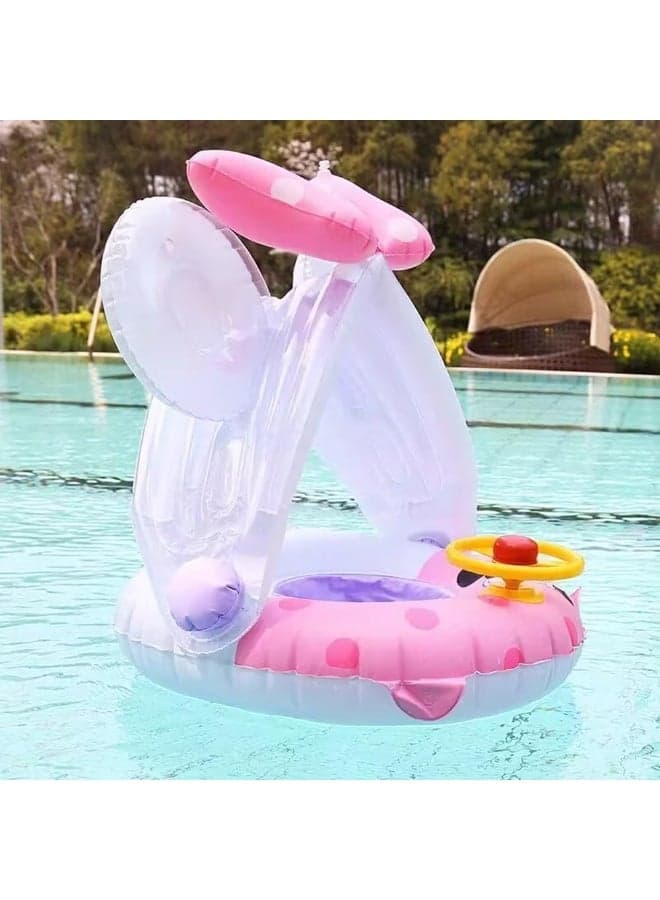 Baby pool float Swimming Pool Float Boat with Sun Protection Canopy Inflatable Pool Float Yacht Ring Awning Inflatable Swimming Training Float Seat for Boys Girls Summer Outdoor Party Favor