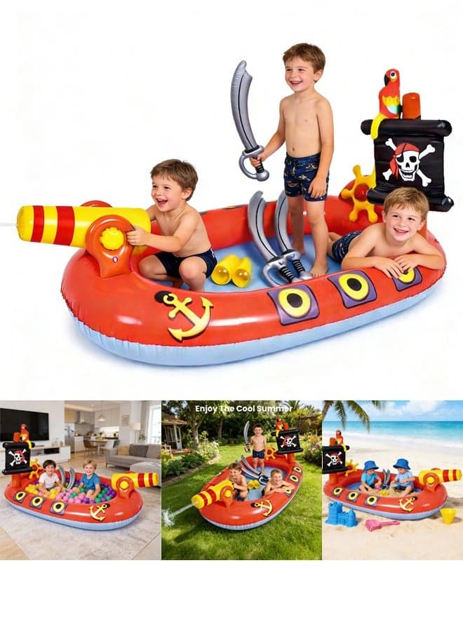 Inflatable Swimming Pool for Kids with Sprinkler, Funny Blow up Pool 190*110*90cm Full-Sized Family for Backyard, Summer Water Party (Pirates Spray Pool)