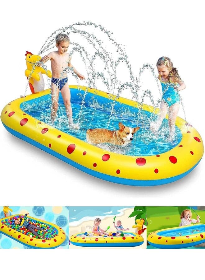 Inflatable Swimming Pool for Kids with Sprinkler, Funny Blow up Pool 170*103*65cm Full-Sized Family for Backyard, Summer Water Party