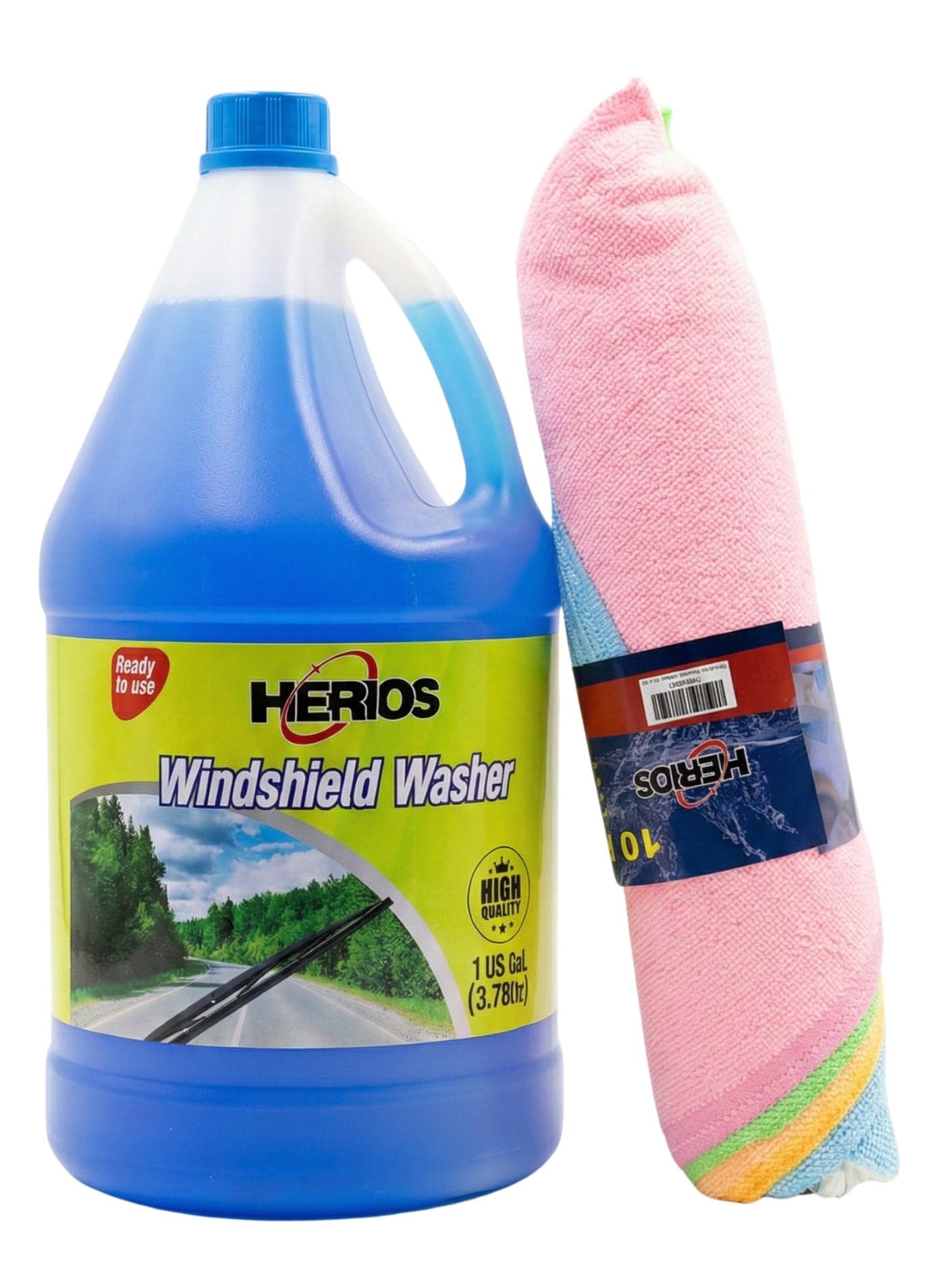 Windshield Washer Fluid 1 US Gallon (3.78L) with 10 Pieces Microfiber Cleaning Cloth, 40x30cm, Ready to Use