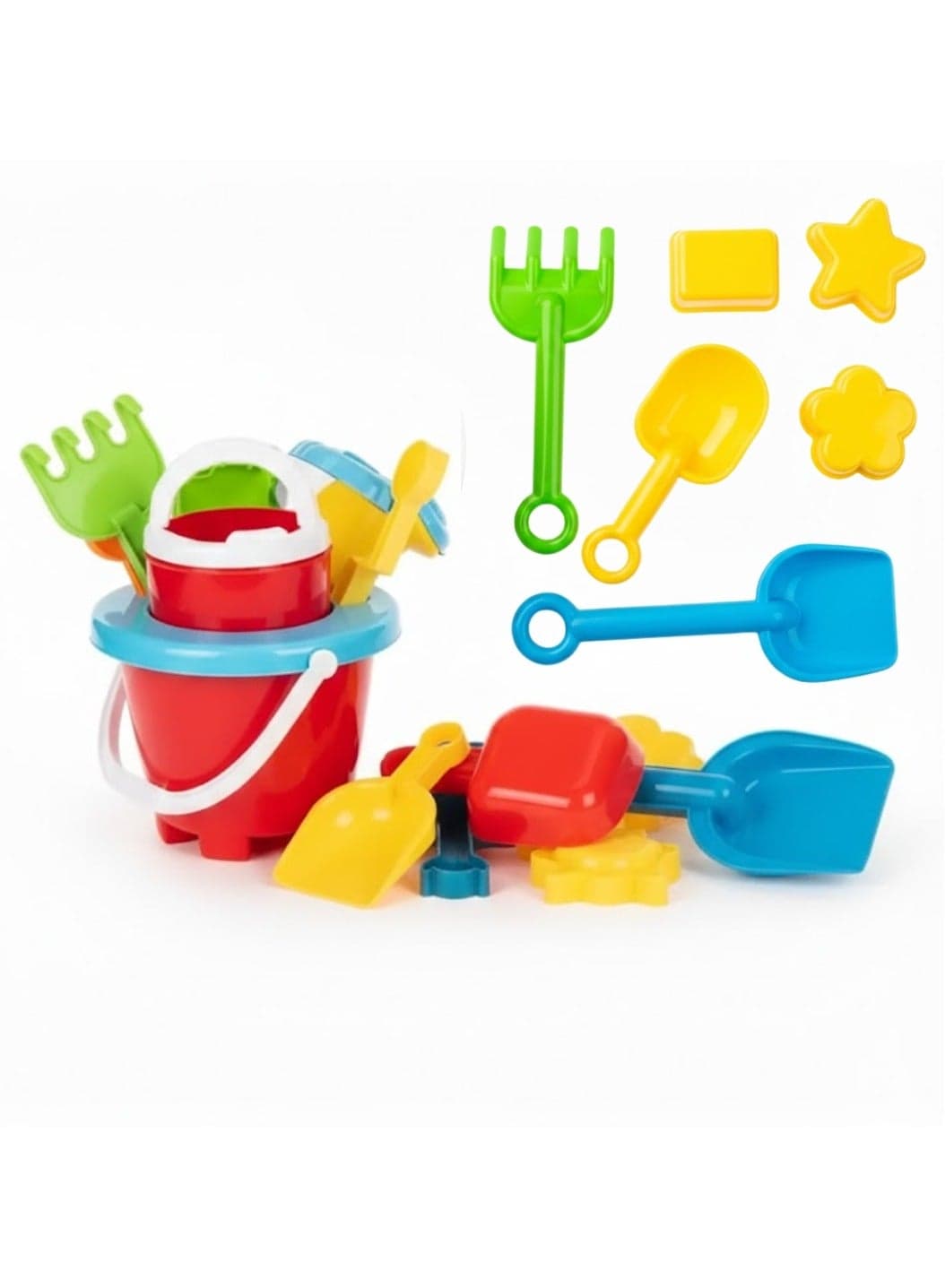 Beach Sand Toy Set, with Mesh Bag, Colorful Sand Bucket, Model Toys, Shovel, Rake, Non-Toxic Plastic Outdoor Beach Toy Kit for Kids, Toddlers, Boys and Girls