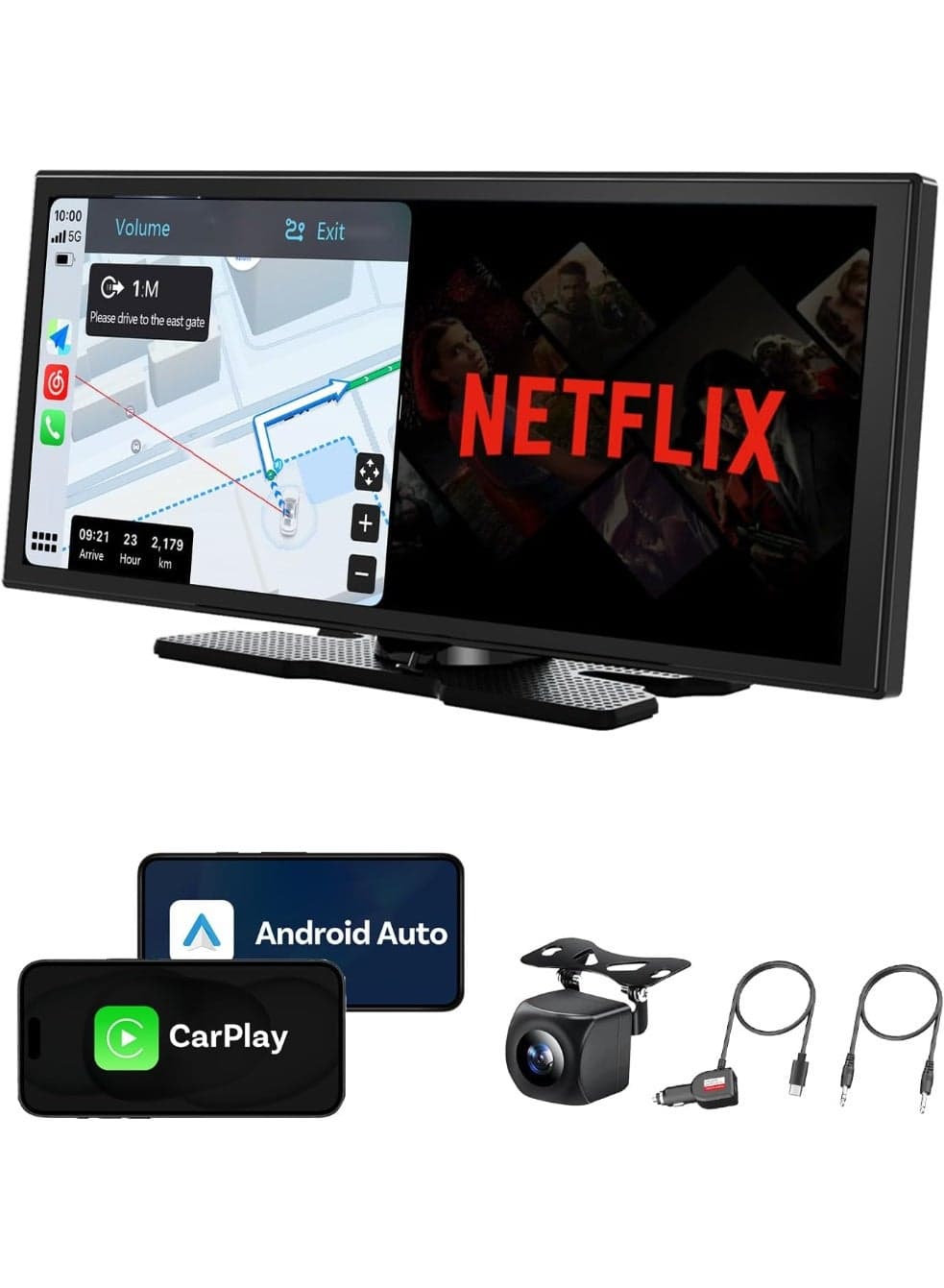 OTTOCAST 11.4” Wireless Portable CarPlay & Android Auto Screen with Rear Camera – 1920x720 HD 60FPS Touch Display, Dual Bluetooth, GPS Navigation, Voice Control, OTA Update, Split Screen