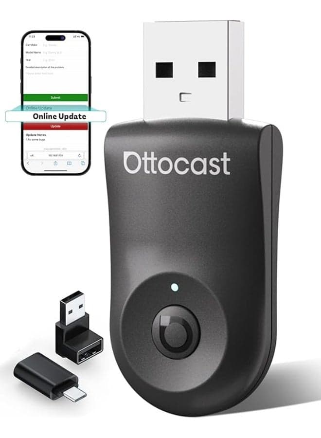 OTTOCAST Mini Dongle 2 in1 Wireless Carplay Adapter for Apple iPhone with GPS Passthrough, Android Auto Car Adapter, Plug & Play, Convert Wired to Wireless Car Play Dongle to USB& USB-C, No Delay