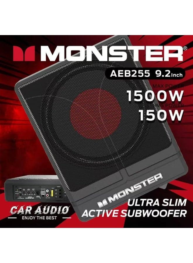 Monster Audio 9.2" Ultra Slim Active Subwoofer, Underseat Amplified Tune Up Subwoofer 1500w Max power