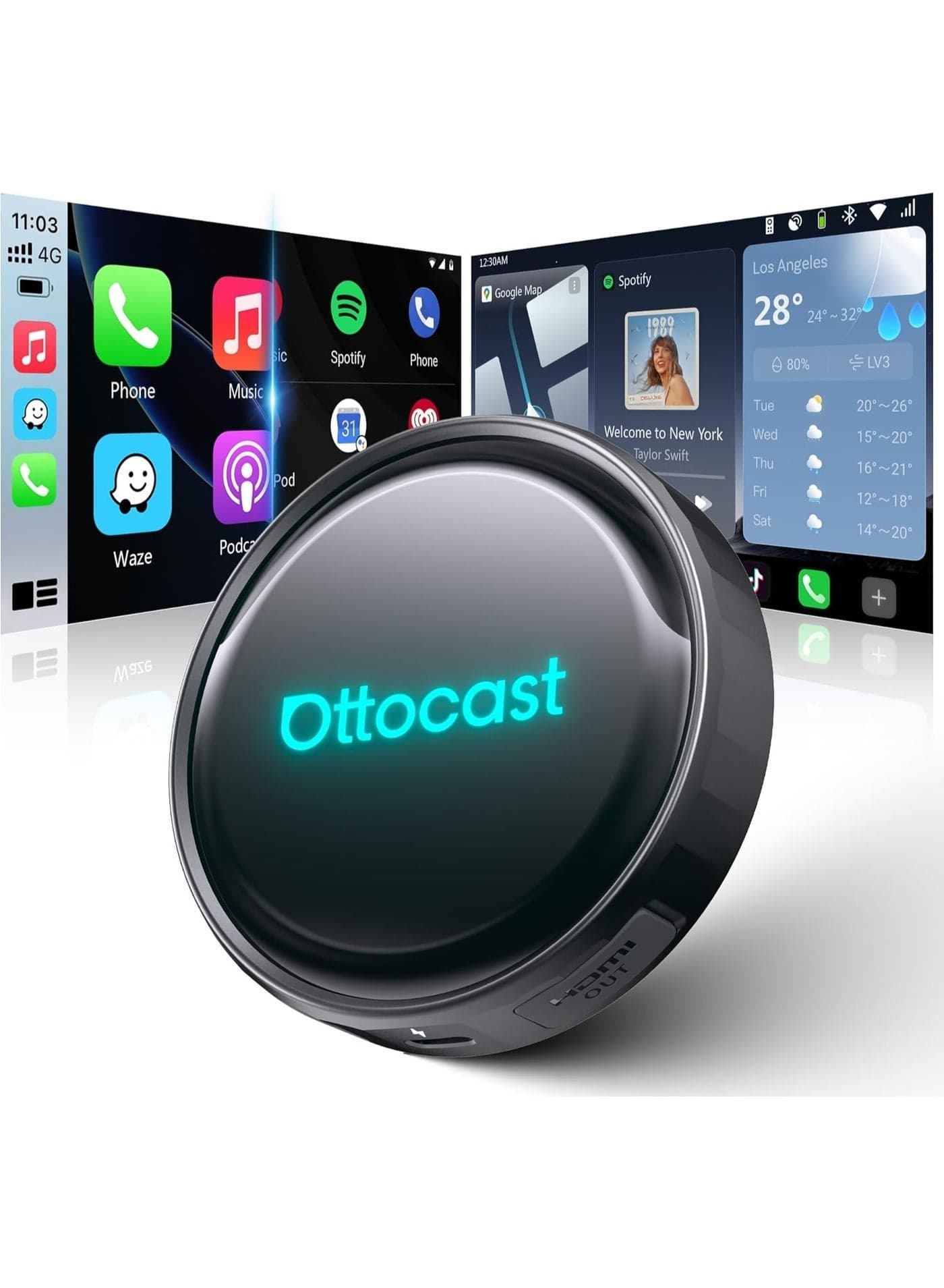 OTTOCAST P3 Pro AI Box Android 13 OttoDrive 3.0, Wireless CarPlay & Android Auto, AI Voice Assistant, Cloud SIM, Split Screen, HDMI Output, 8+128GB, Video Viewing YouTube, Netflix, Tiktok,