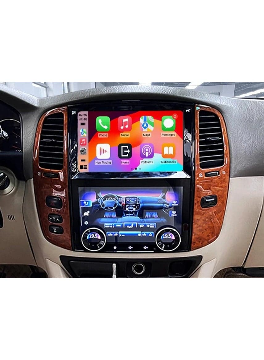 Android Dual Screen Monitor for Toyota Land Cruiser LC100 & Lexus LX470 (2003–2007) | Premium Android Car Stereo with Wireless CarPlay & Android Auto | 4GB RAM 64GB ROM | Touch Climate Control | Wood Finish Side AC Vents