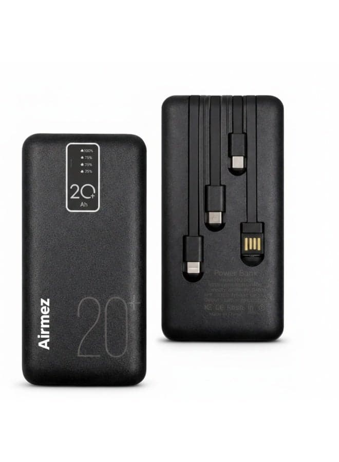 20000 mAh Portable Power Bank, High-Capacity USB-C Charger with PD USB-C Port and QC USB-A Ports, Fast Charging Battery Pack - Black