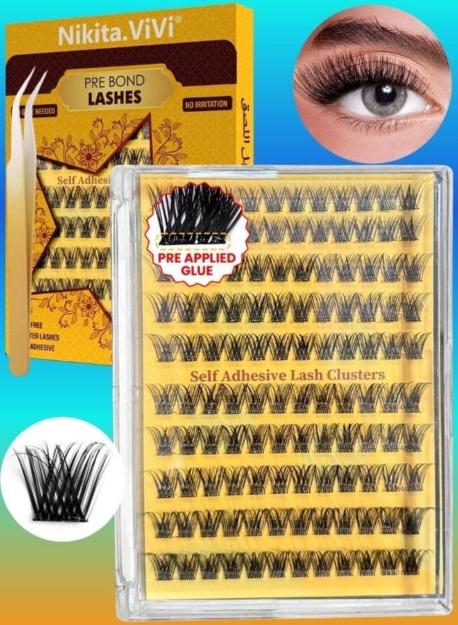 120 Pcs Pre Bond Lashes Kit with Tweezers Self Adhesive Eyelashes Eyelash Clusters Kit, False Eyelashes D Curl Pre Glued Lash Clusters Wispy Lash Cluster Kit False Lashes for Beginners and Salon use Press On DIY Lash Extension Kit Falselashes Eye Makeup Kit 10-16mm Size Set B
