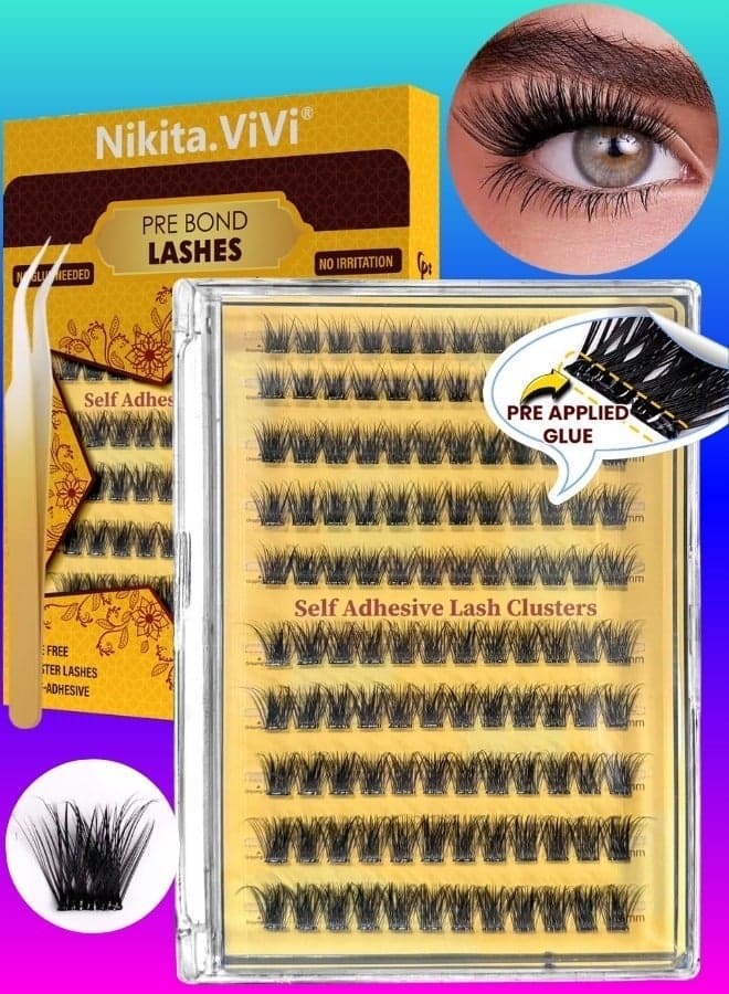 120 Pcs Pre Bond Lashes Kit with Tweezers Self Adhesive Eyelashes Eyelash Clusters Kit, False Eyelashes D Curl Pre Glued Lash Clusters Wispy Lash Cluster Kit False Lashes for Beginners and Salon use Press On DIY Lash Extension Kit Falselashes Eye Makeup Kit 10-16mm Size Set A