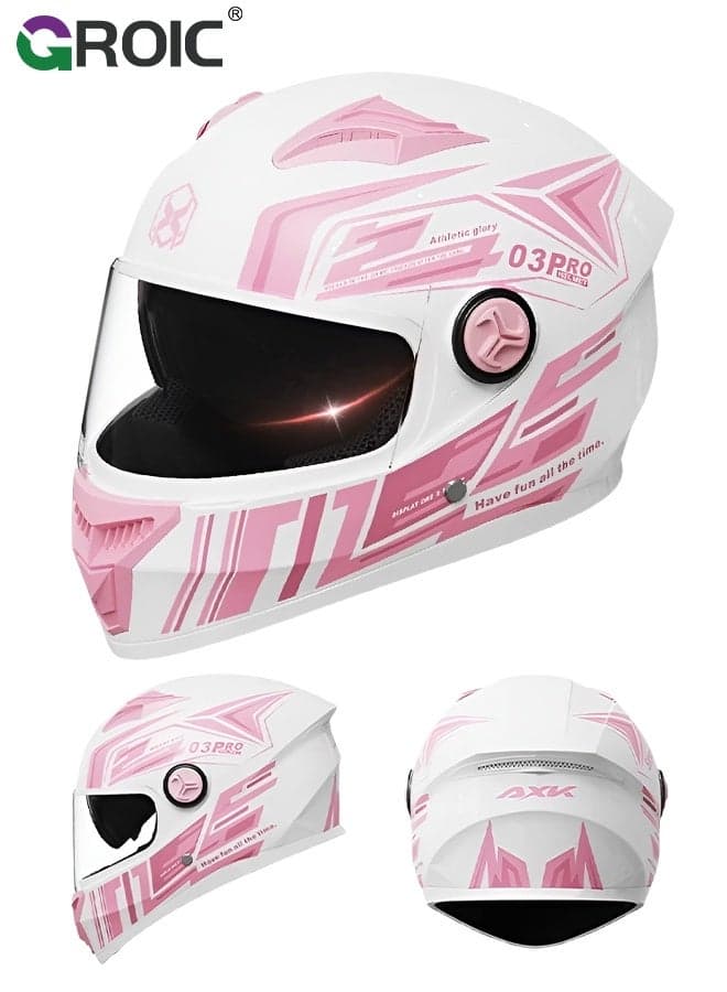 Motorcycle Helmet, Mos White Pink Transparent Design, Helmet for Street and Track Riders, Ventilation and Safety Design, Lightweight Helmet for Men and Women, Motorbike and Electric Bike Riding