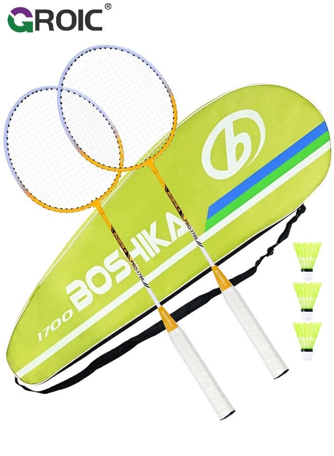 Badminton Racket Set, Includ 2 Rackets, 3 Birdies, 1 Carrying Bag, Lightweight and high Performance for Sports, Training and Entertainment, Outdoor Game for Adult Family Beginner, Badminton Racquet