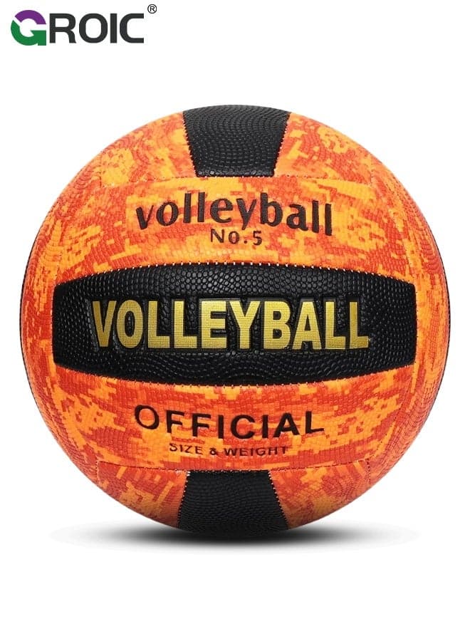 Volleyball, Official Size 5 Volleyballs for Adults, Orange Camo Design, PU Leather Indoor Outdoor Soft Touch Volleyballs for Beach Play, Game, Training, Beach Pool Game Play for Youth Teen Team Beginners