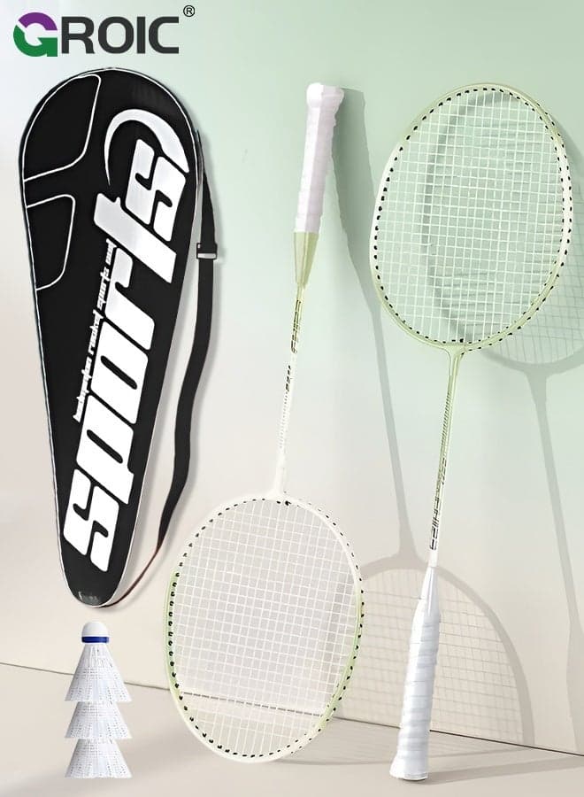 Badminton Racket Set, Green – Carbon Fiber & Iron Alloy, 2 Rackets, 3 Birdies & Bag