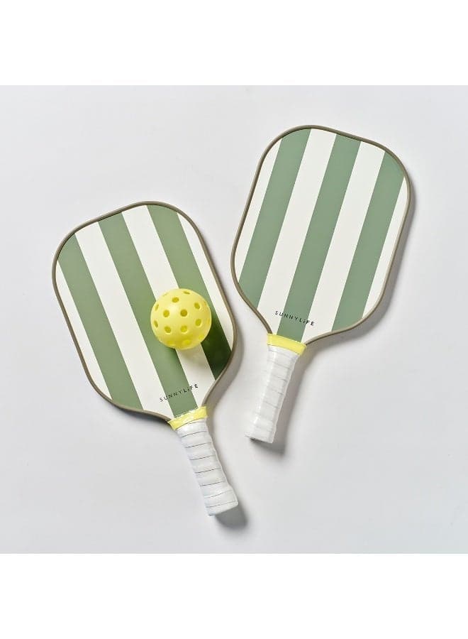 Striped Outdoor Pickleball Paddle Set with Ball & Carry Case – Seagrass Sage Green