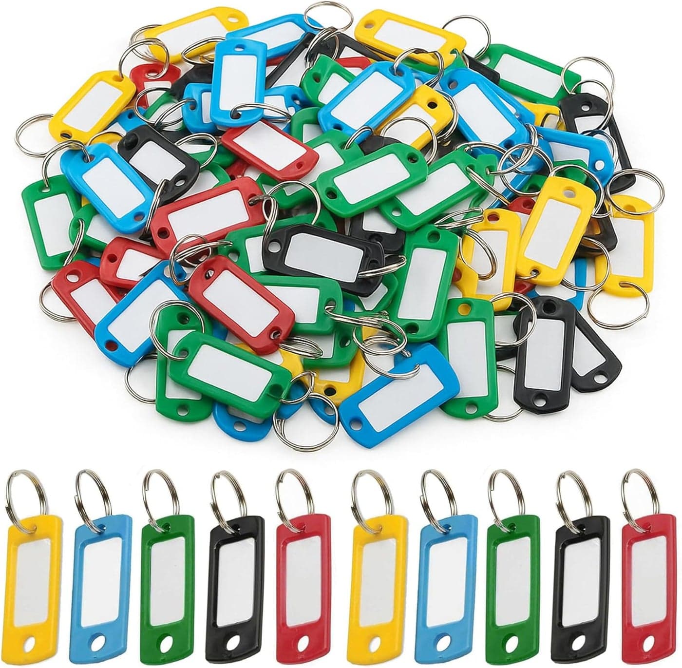 Duravel Key Tags with Split Ring, Plastic ID Label Holders, Multi-Purpose Organization, 100 Pack