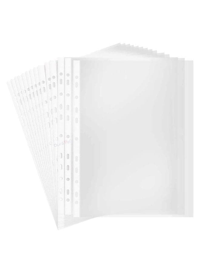 Duravel Clear Sheet Protectors with Multi-Ring Holes, Transparent Plastic Document Sleeves, A4 Size-100Pcs