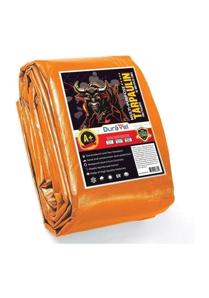 Duravel Heavy Duty Tarpaulin - Multi-Purpose Waterproof Cover, UV and Tear Resistant, Orange, 9x9 Meter