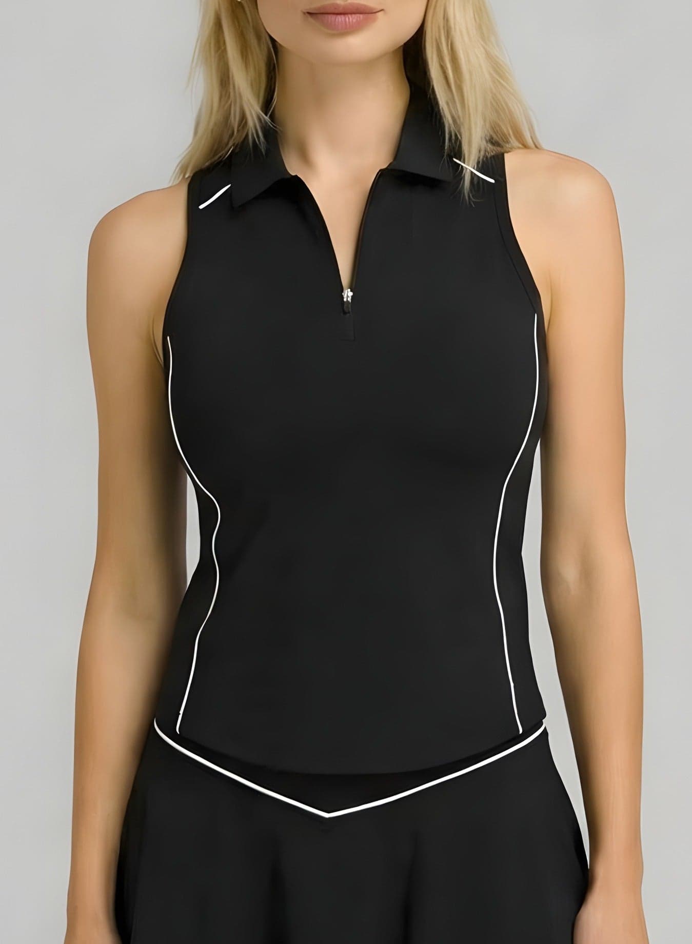 Women's Padel & Tennis Top with Zipper – Black – SVL