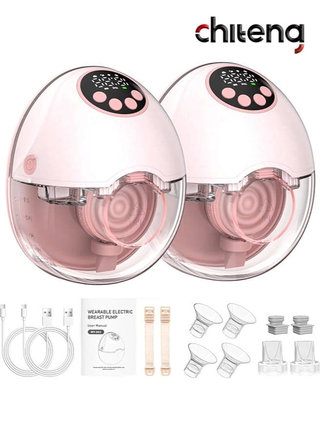 Electric Breast Milk Pump (2 Pack), Wearable Breast Pump Hands Free with 4 Modes & 12 Levels, Electric Breastfeeding Pump of Baby Heated Dustproof Base, Automatic Voice Prompts, Portable Electric Breast Pump with 1200mAh Long Battery Life, Memory Function