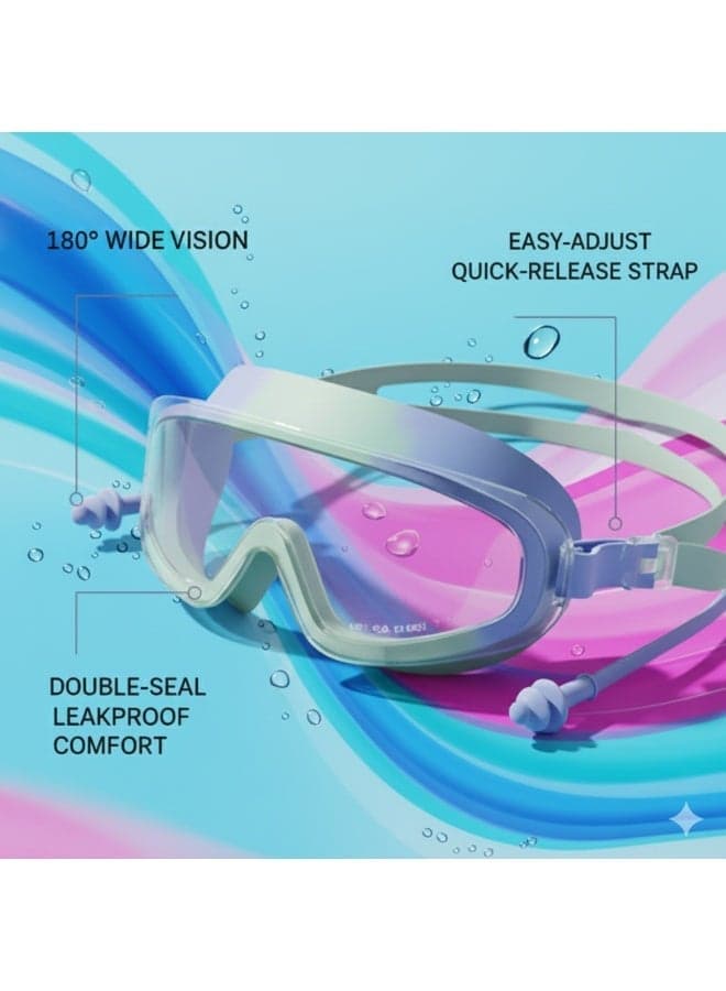 swimming goggles and cap set set for kids (Premium Blue)