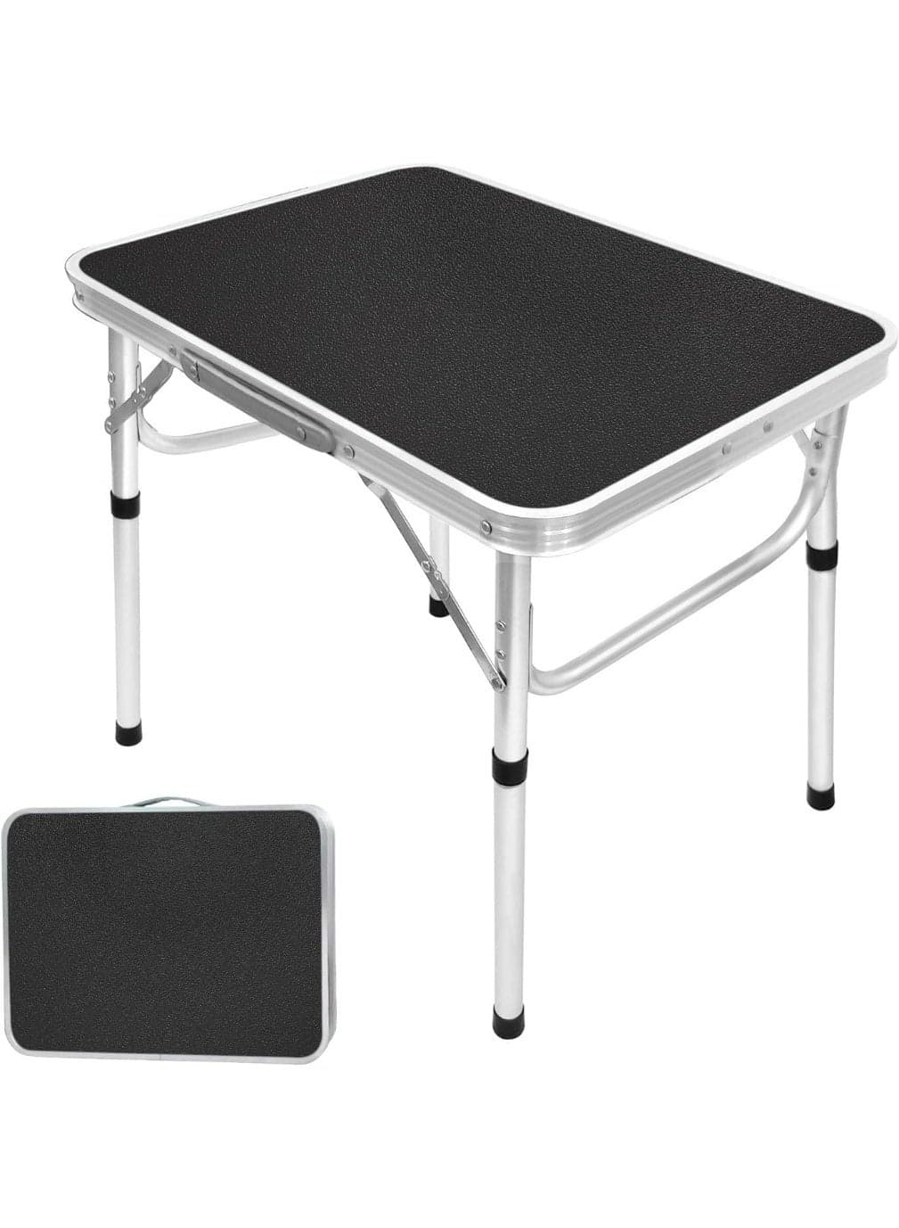 Folding Table, Portable Lightweight Folding Camping Table, Aluminum Small Folding Table Portable with Handle, Adjustable Height for Picnic, Party, BBQ, Black