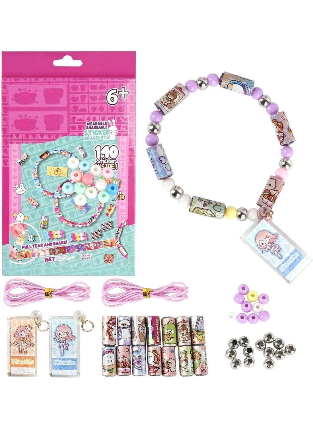 Sticky Rolls Bracelet, Sticky Rolls Bracelet Kit with 140 English Boxed Stickers, Wearable and Shareable Stickers, Sticker Roll of Share Unique Designs for Kids to Explore