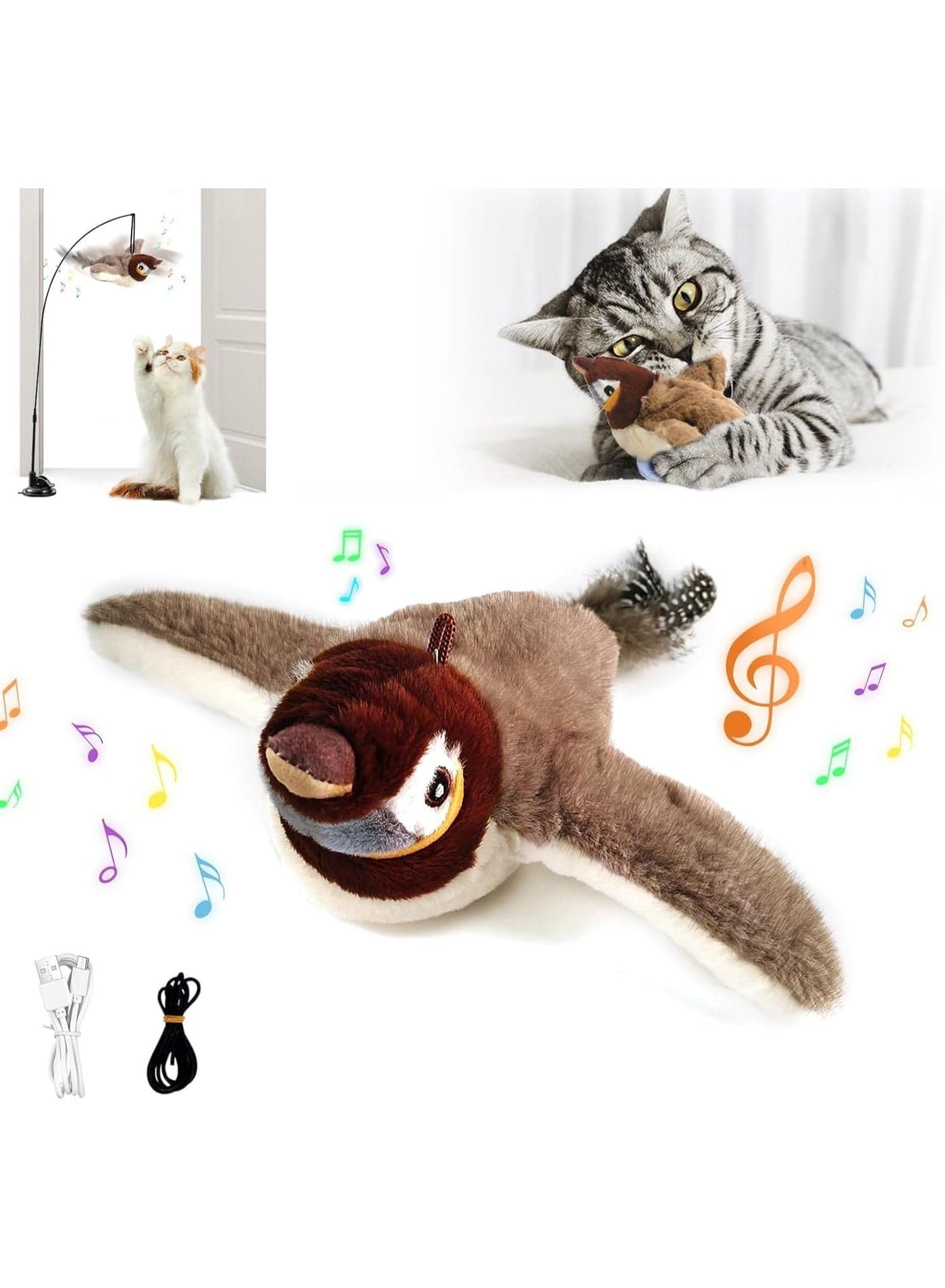 Flying Bird Cat Toy, Rechargeable and Washable Interactive Catnip Toys, Flapping Bird Cat Toy for Indoor Cats, Simulated Chirping Flapping Wings, Realistic Birds Toy For Cats
