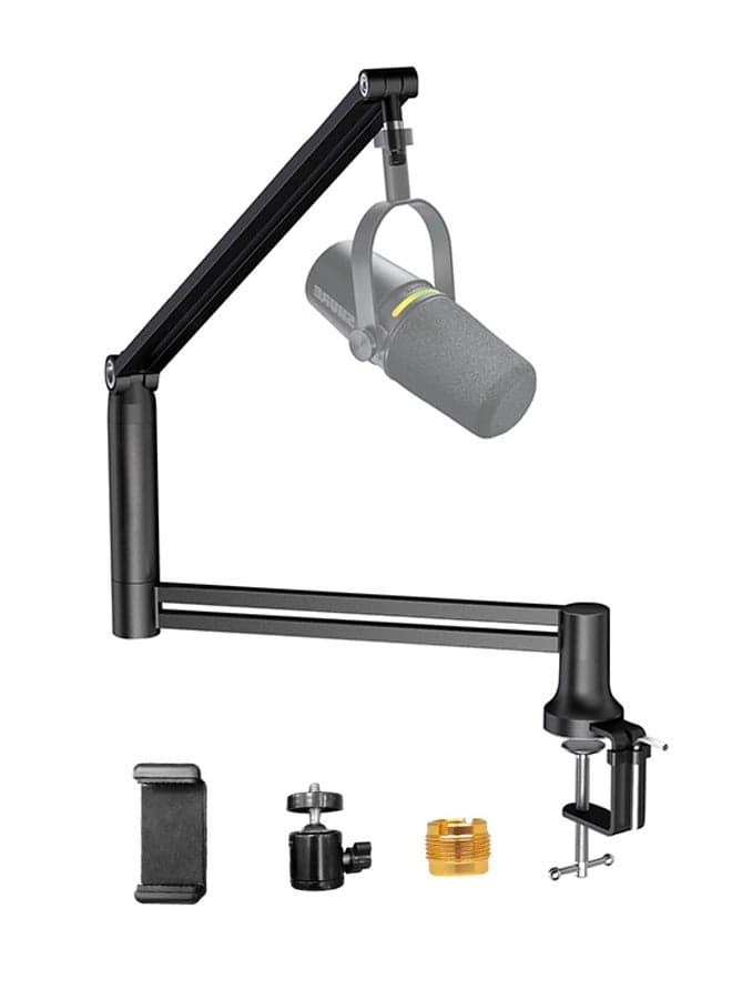 Low Profile Microphone Boom Arm - 360° Rotatable & Foldable Design with 1.5kg Load Capacity, Heavy Duty Stand Compatible with Blue Yeti (Includes 3/8" to 5/8" Adapter)